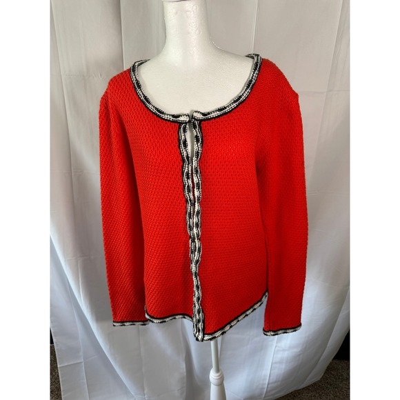 Le Lis Blanc Orange Knit Cardigan Sweater Black White Trim Cropped Size G - Picture 1 of 9